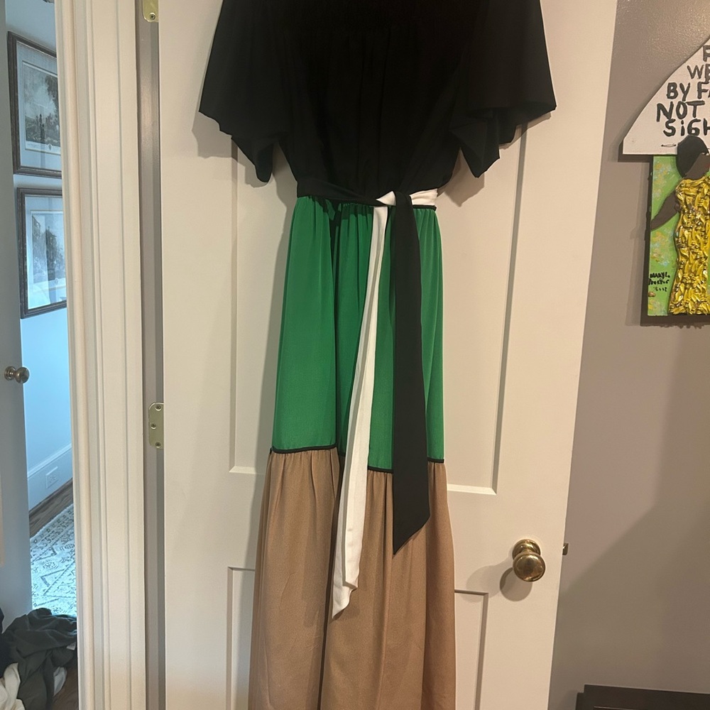 LoveBinett Colorblock Silk Maxi Dress with Belt size M